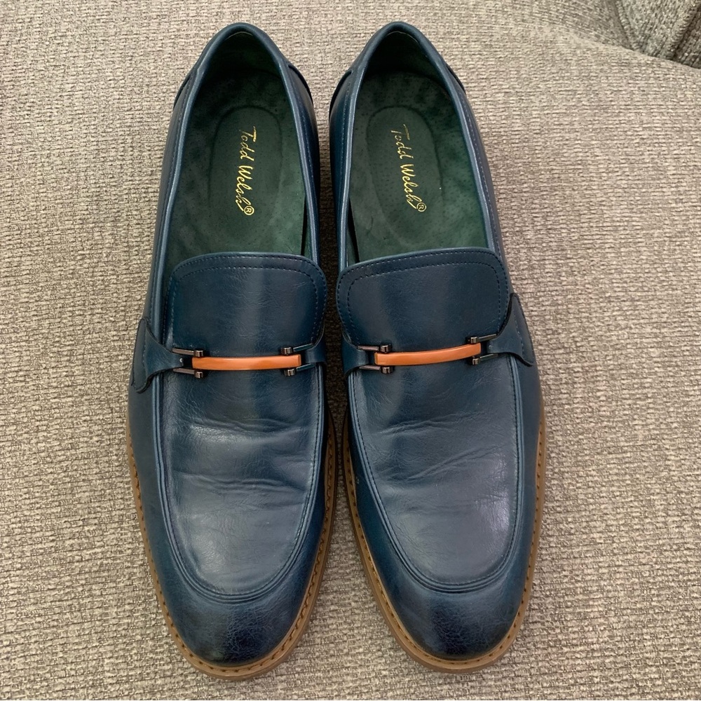 Todd Welsh Navy Blue Leather Loafers Size 11.5 D